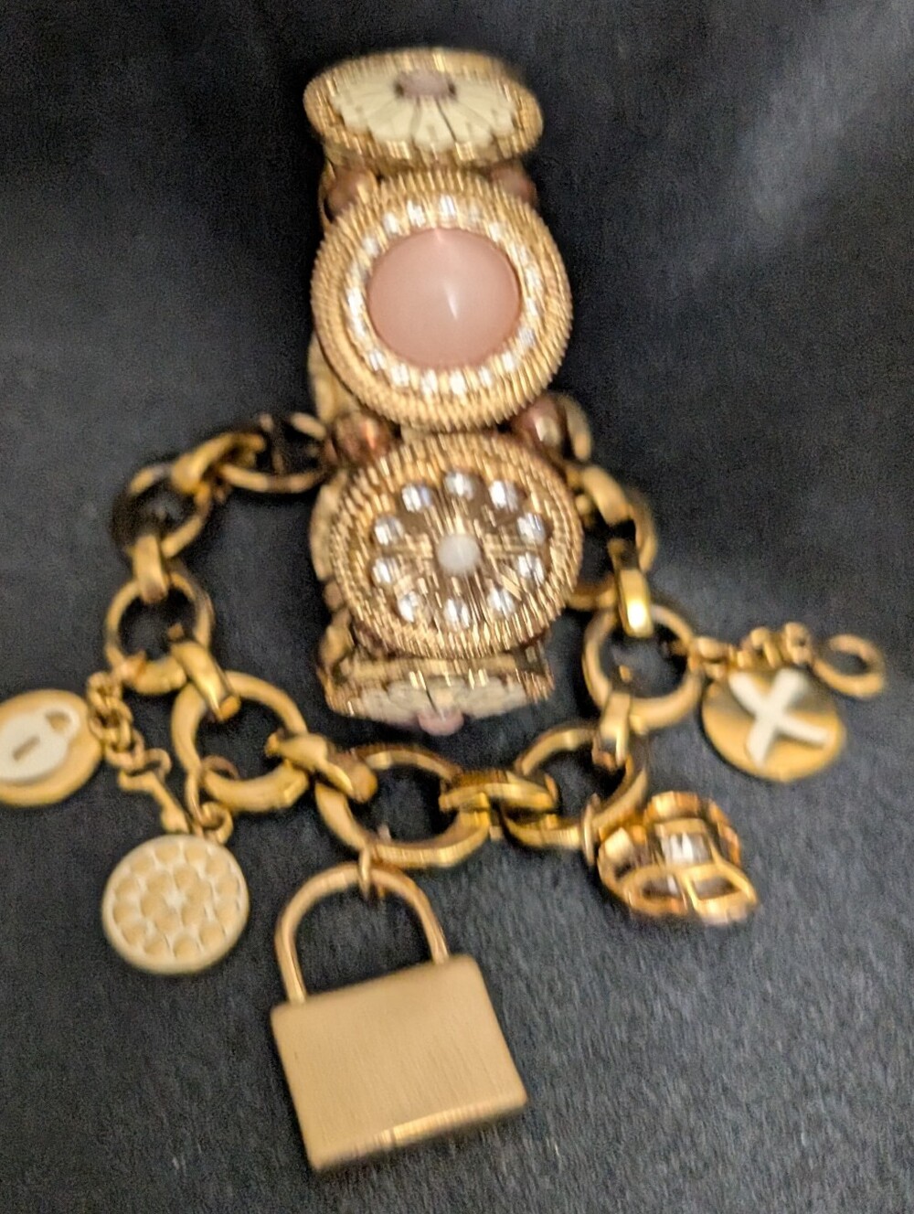 #68. Set Of 2 Gold Bracelets. One Stretch & Charm
